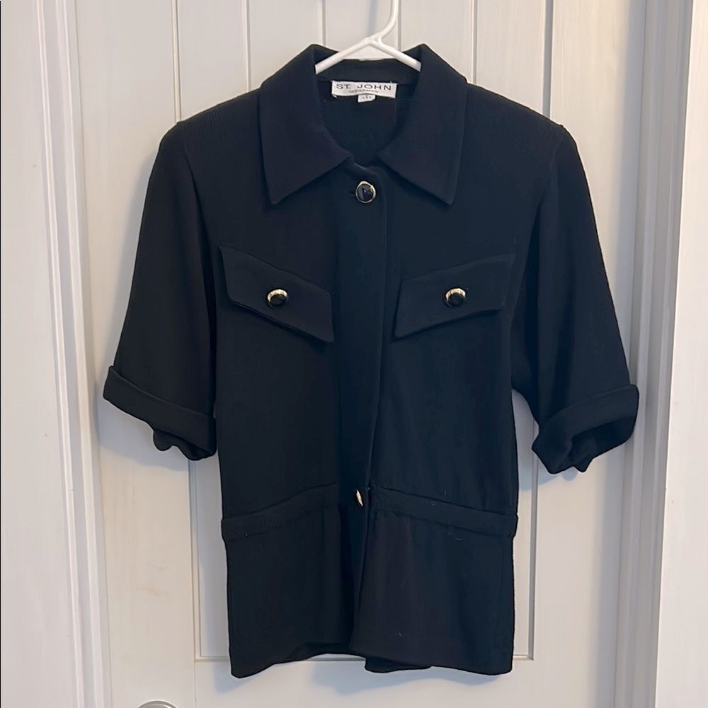St. John Black Short-Sleeve Knit Jacket
